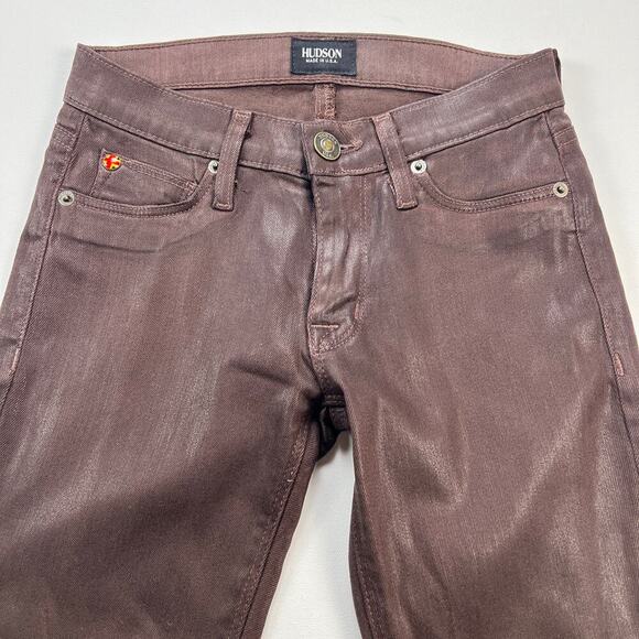 Hudson Krista Super Skinny Low Rise Chocolate Brown Coated Jeans Size 25 - Picture 3 of 12
